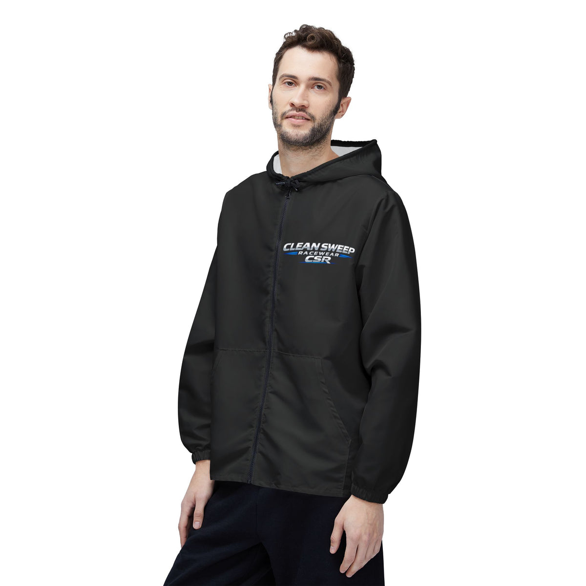 Clean Sweep CSR Black Windbreaker Jacket — Lightweight Hooded Zip-Up
